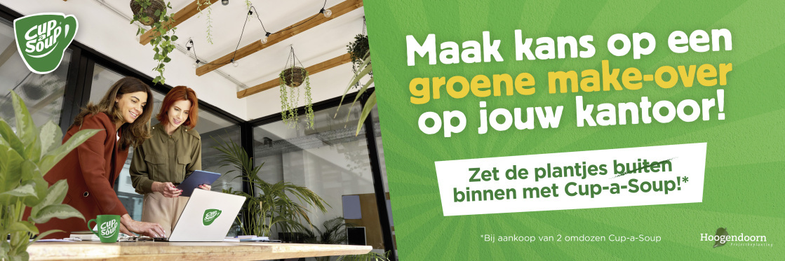Bij aankoop van 2 omdozen* Cup-a-Soup in de maand maart, maak je kans op een duurzame make-over van jouw kantoor.